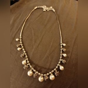 Brighton silver tone and faux pearl charm necklace
